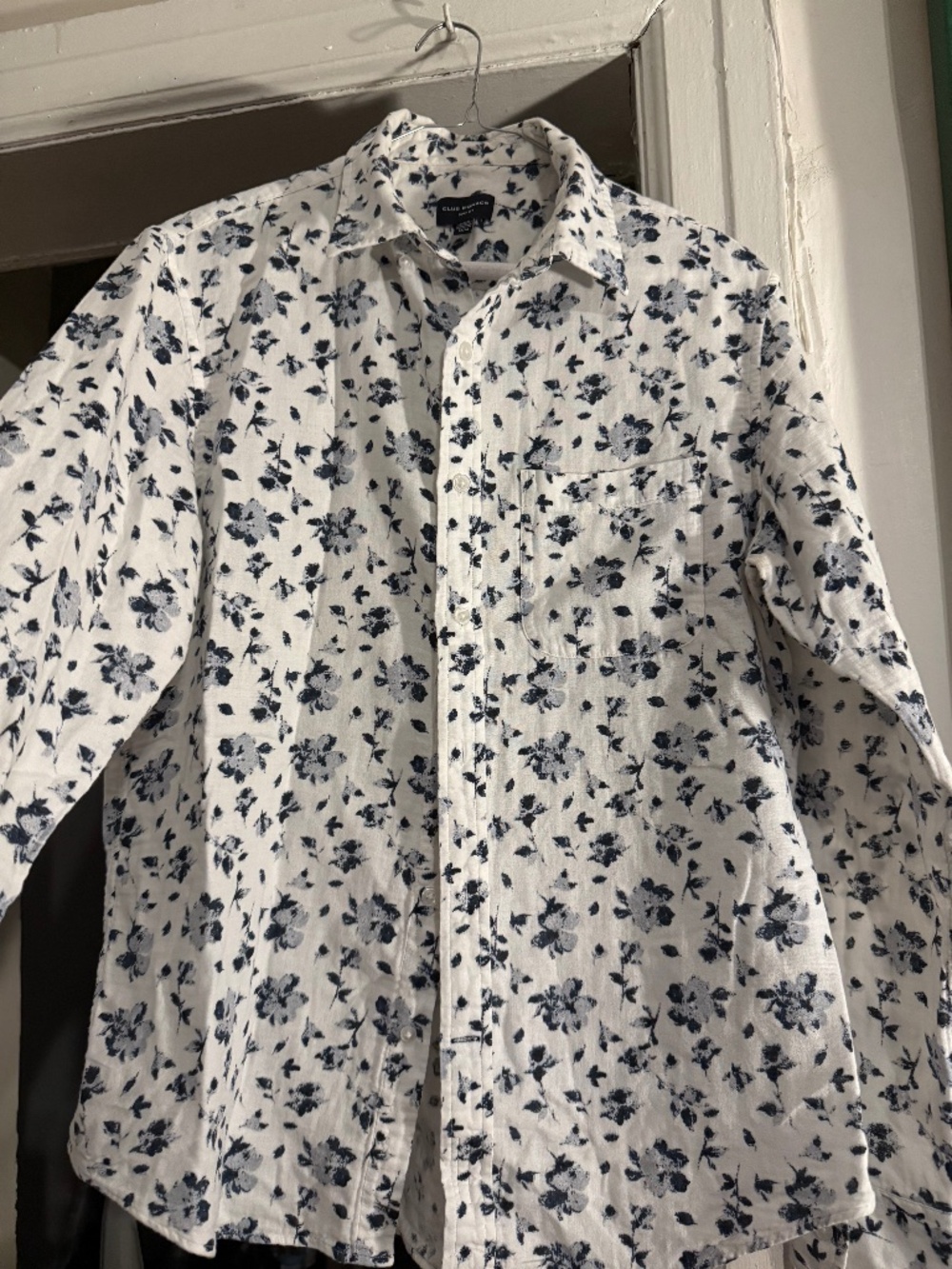 Club Monaco Blue & White Floral Button Down Shirt Men’s Size Medium Slim Fit